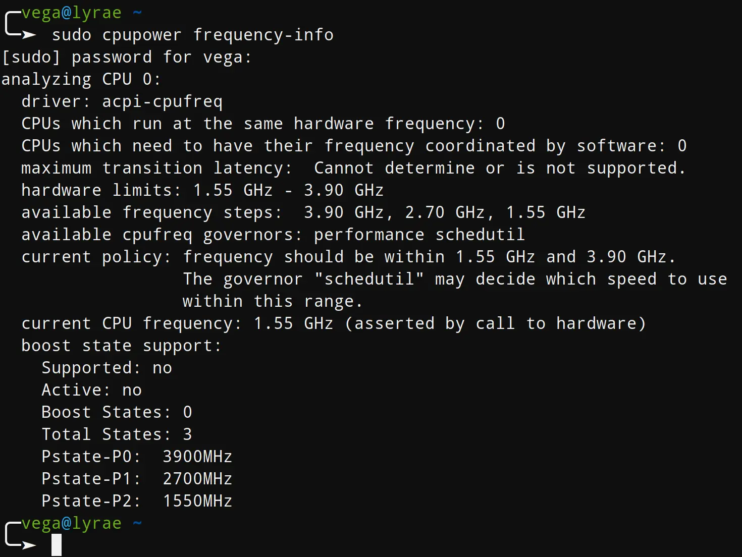 sudo cpupower frequency-info